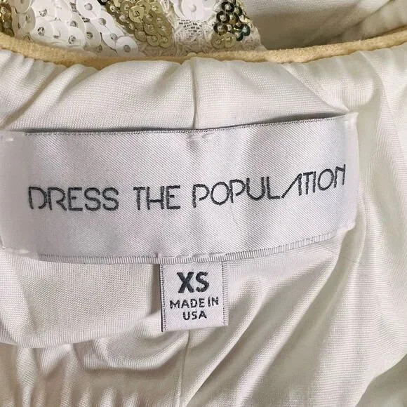 Dress The Population Women's White Lined Sequin Gabriela Mini Dress Size XS - Picture 6 of 8